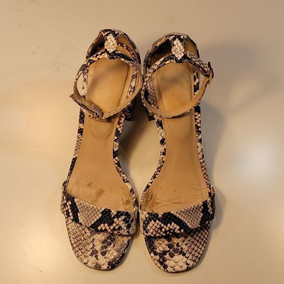ALDO SNAKE SKIN BLOCK HEEL ANKLE STRAP OPEN TOE WOMEN"S SANDAL - Picture 2 of 16